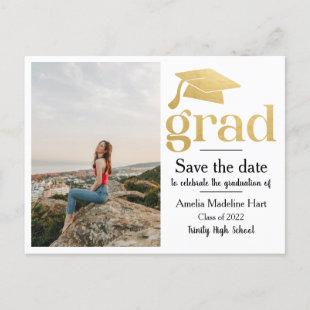 Graduation Faux Gold Foil | Save The Date Photo Postcard