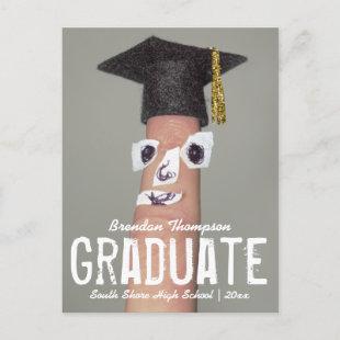 Graduation Funny Finger Cartoon Grad Cap Announcement Postcard