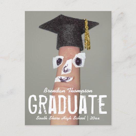 Graduation Funny Finger Cartoon Grad Cap Announcement Postcard