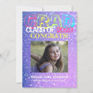 Graduation girly glitter middle school photo announcement