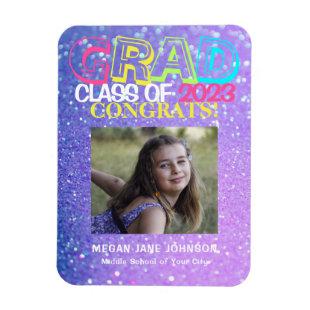 Graduation girly glitter middle school photo magnet