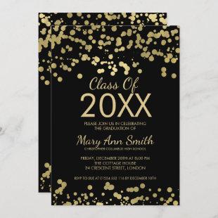 Graduation Gold & Black Foil Confetti Glitter Invitation
