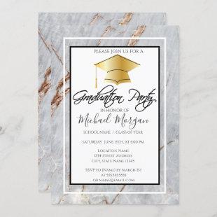 Graduation Gold Cap Marble Stone Graduation Party Invitation