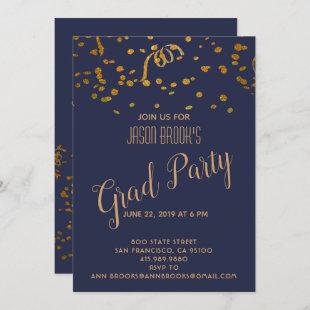 Graduation Gold Confetti Blowout Party Invitation