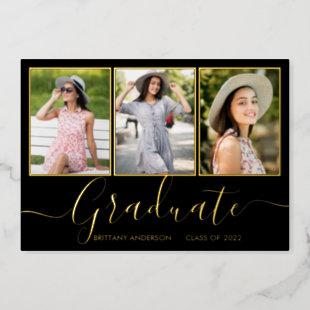Graduation Gold Foil 3 Photo Announcement Card