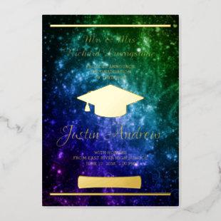 Graduation Gold Foil Galaxy Announcement Card
