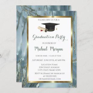 Graduation Gold Frame Cap Marble Graduation Party Invitation