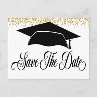 Graduation Gold Glitter Save The Date Announcement Postcard