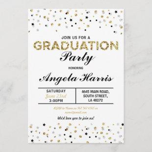 Graduation Gold Invite Party Polka Dot Stars
