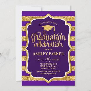 Graduation - Gold Purple Stripes Invitation