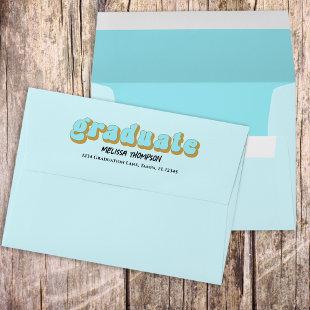 Graduation Graduate Retro Blue Typography Simple  Envelope