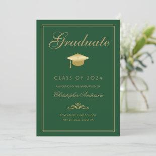 Graduation Green Gold Formal Script Grad Cap Announcement