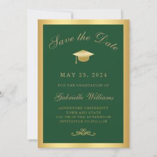 Graduation Green Gold Frame Save the Date Announcement