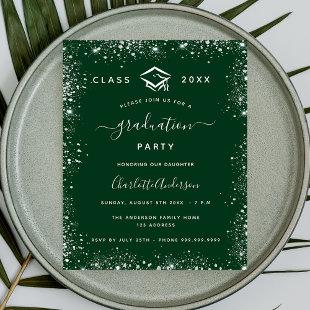 Graduation green silver glitter budget invitation
