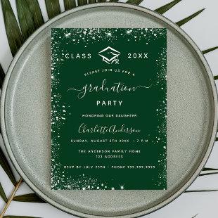 Graduation green silver glitter glamorous invitation