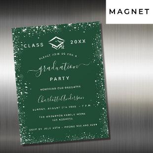 Graduation green silver glitter luxury magnetic invitation
