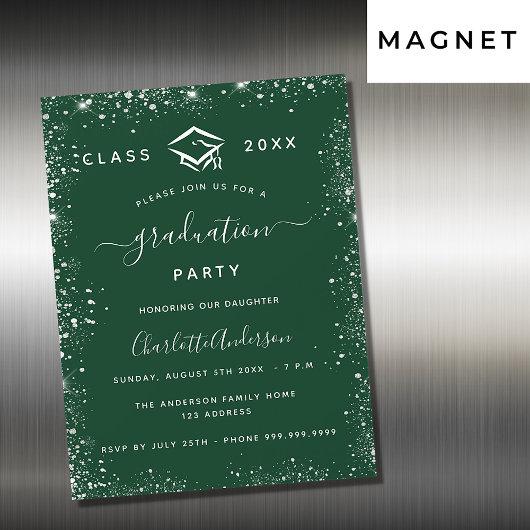 Graduation green silver glitter luxury magnetic invitation