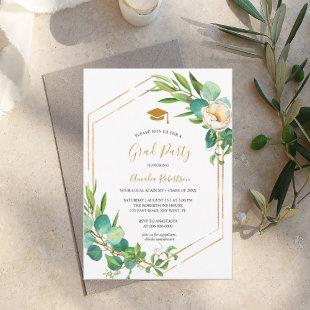 Graduation Greenery Floral and Golden Invitation