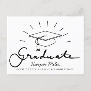 Graduation hat doodle with rays postcard