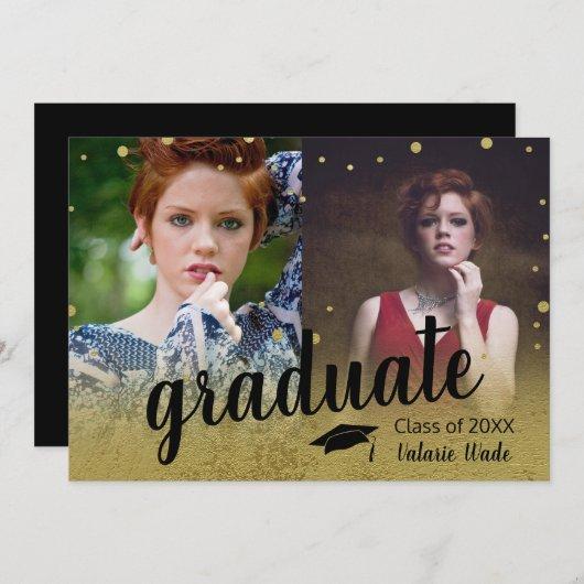 Graduation High School Faux Gold Two Photo Invitation