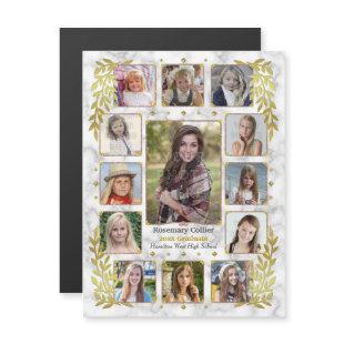 Graduation High School Photo Collage | Marble Gold Magnetic Invitation