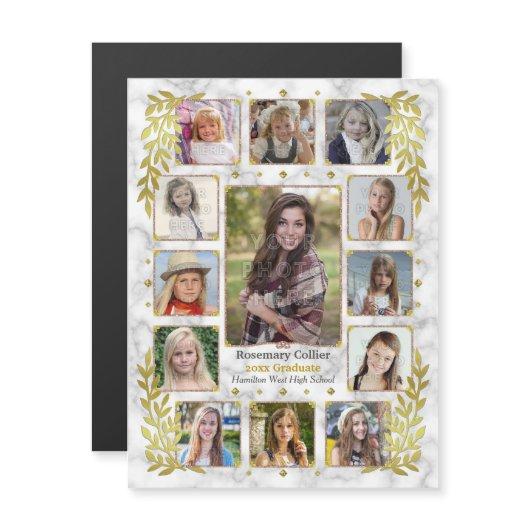 Graduation High School Photo Collage | Marble Gold Magnetic Invitation