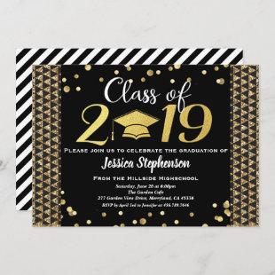 Graduation invitation. Black and faux gold elegant Invitation