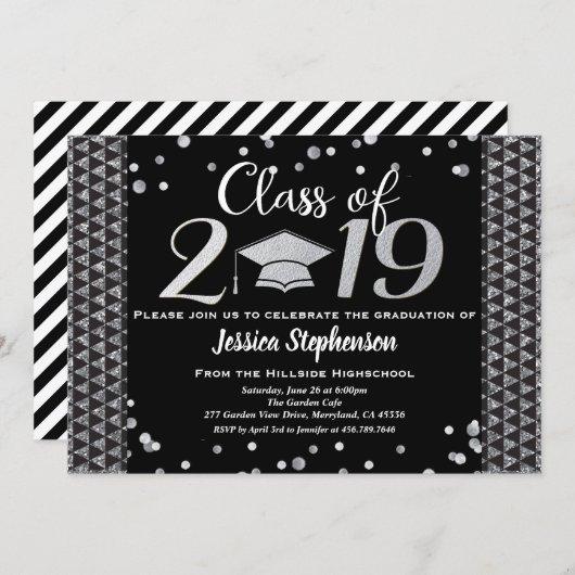Graduation invitation. Black and faux silver Invitation