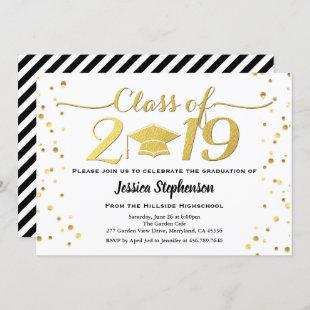 Graduation invitation. Faux gold white and black Invitation