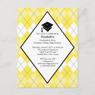 Graduation Invitation Preppy Yellow Argyle