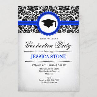Graduation Invitation - Royal Blue Black White