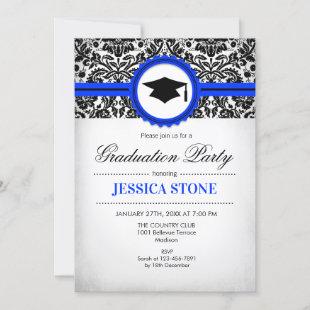 Graduation Invitation - Royal Blue Black White