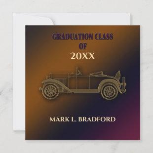 Graduation Invitation,Vintage Car,Guys,Year Insert Invitation