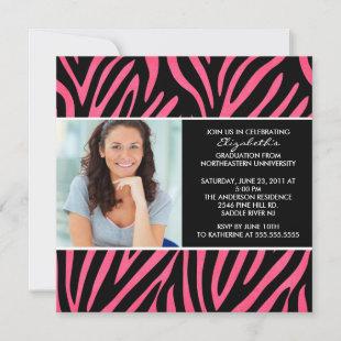 Graduation Invitation with Photo Pink  Zebra Print