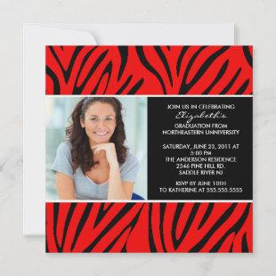Graduation Invitation with Photo Red  Zebra Print