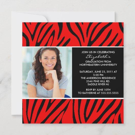 Graduation Invitation with Photo Red  Zebra Print