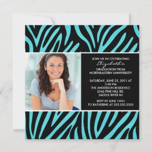 Graduation Invitation with Photo Turquoise  Zebra