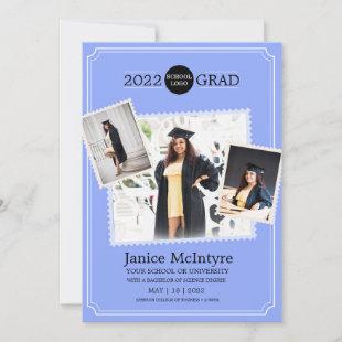 Graduation Invitation with Photos Blue