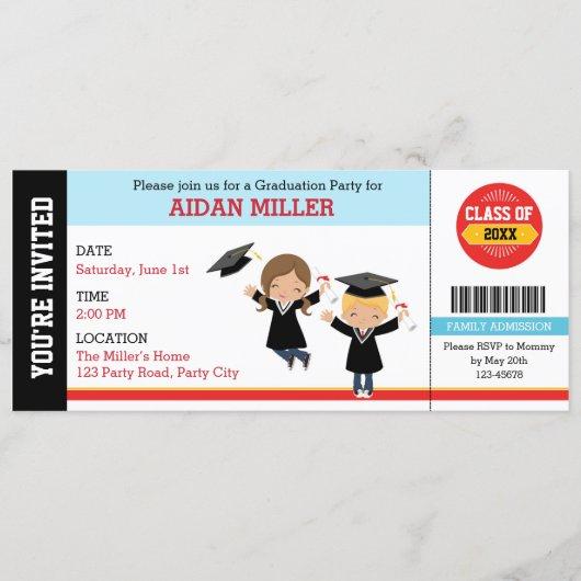 Graduation Invitations Ticket Style with Boy Girl