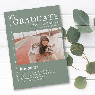 Graduation Magazine Fun Facts Sage Green Announcement