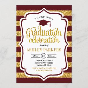 Graduation - Maroon Gold Stripes Invitation