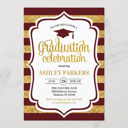 Graduation - Maroon Gold Stripes Invitation