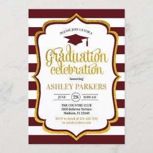 Graduation - Maroon Gold White Invitation