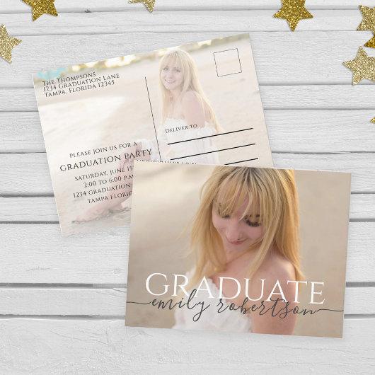 Graduation Minimalist Two Photo Simple Elegant Postcard