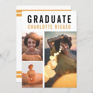 Graduation Modern 3 Photo Collage Personalized Invitation