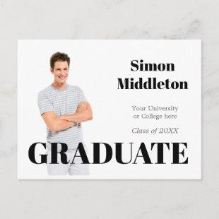 Graduation Modern Black Headline Graduate Male  Postcard