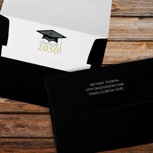 Graduation Modern Minimalist Mortarboard Gold Envelope