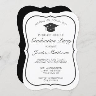 Graduation Modern Minimalist White Black Invitation