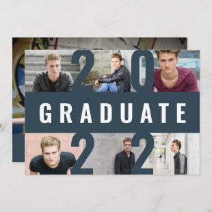 Graduation modern photo collage graphic navy blue announcement