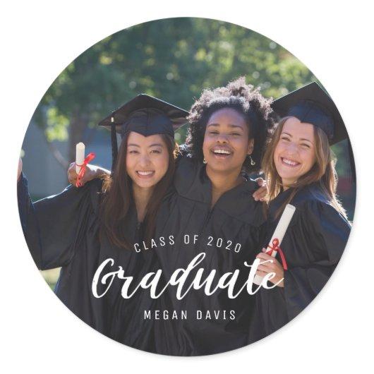 Graduation Modern Photo Name Classic Round Sticker